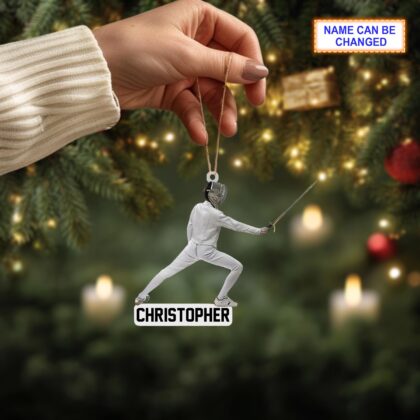 Custom Name Male Fencer Fencing Player Personalized Ornament - Image 4
