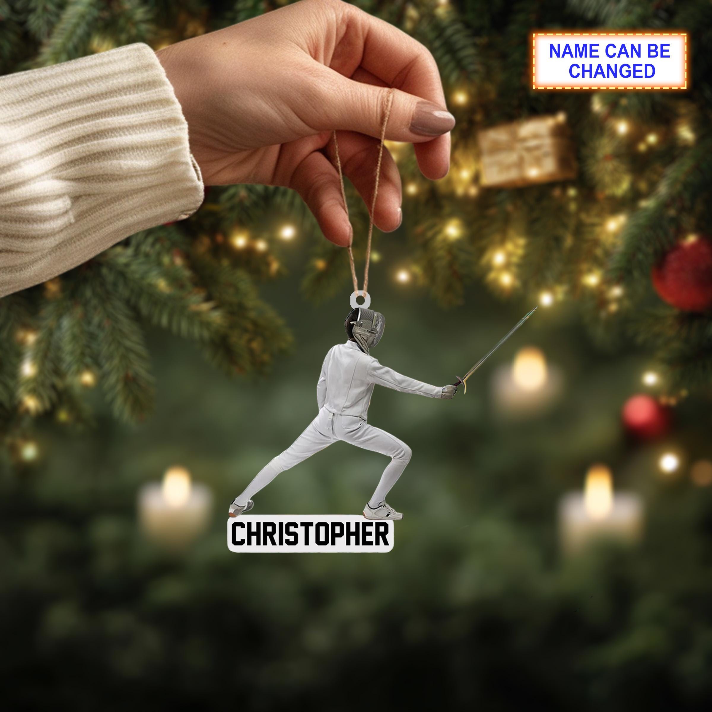 Custom Name Male Fencer Fencing Player Personalized Ornament - Image 4
