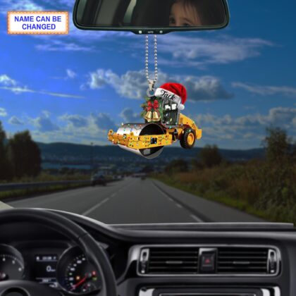Custom Name Road Roller With Santa Hat and Christmas Lights Ornament - Image 4