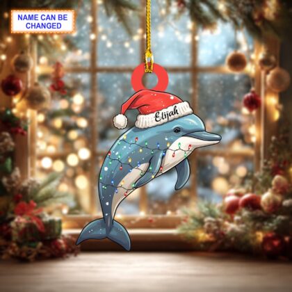 Alternative view of Custom Name Cute Dolphin Xmas Personalized Ornament – Christmas Tree Hanging Decor