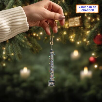 Custom Name Cairo Tower With Christmas Lights Personalized Ornament - Image 4