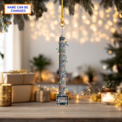 Alternative view of Custom Name Cairo Tower With Christmas Lights Personalized Ornament