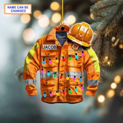 Alternative view of Custom Name Construction Worker Uniform Led Light Christmas Ornament