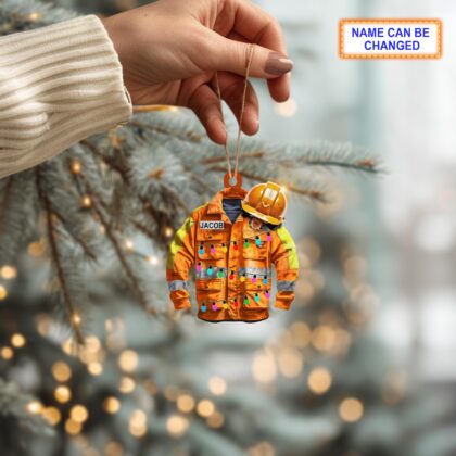 Custom Name Construction Worker Uniform Led Light Christmas Ornament - Image 4
