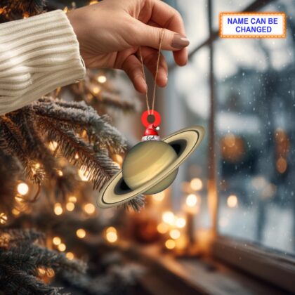 Custom Name Saturn With Santa Hat Personalized Ornament - Image 4