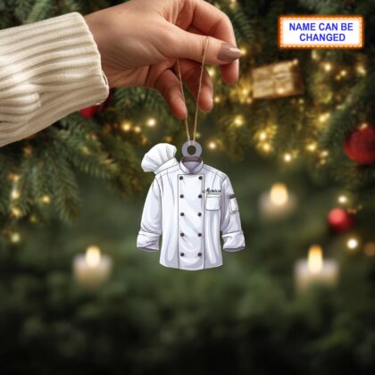 Custom Name Chef White Uniform Personalized Ornament – Christmas Tree Hanging Decor - Image 4
