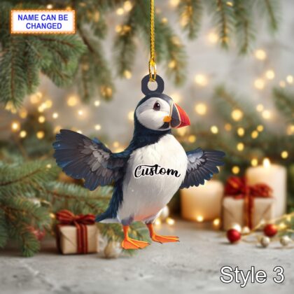 Puffin Wooden Christmas Ornament – Eco Friendly Tree Hanging Bauble Decoration - Image 5