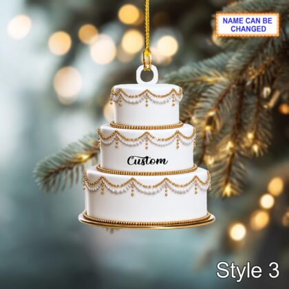 Personalized Wedding Cake Christmas Ornament – Custom Mr & Mrs Tree Hanging - Image 5