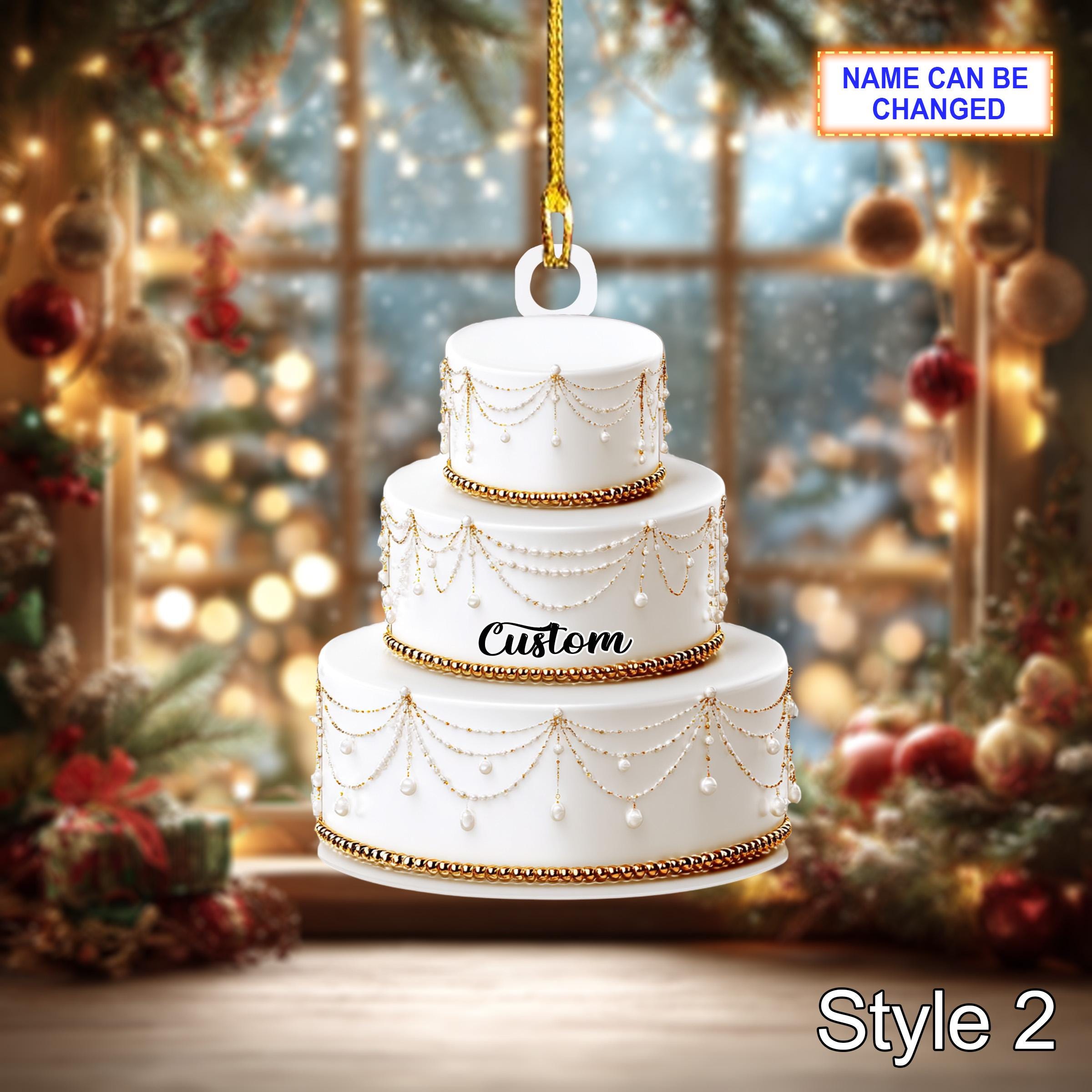 Personalized Wedding Cake Christmas Ornament – Custom Mr & Mrs Tree Hanging - Image 4
