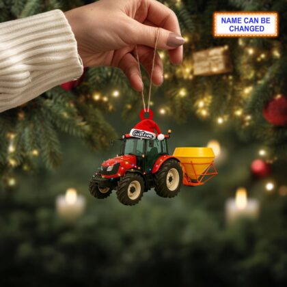 Farmer Mounted Fertilizer Spreader acrylic 2D flat Christmas ornament - Image 3