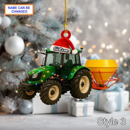 Farmer Mounted Fertilizer Spreader acrylic 2D flat Christmas ornament - Image 5