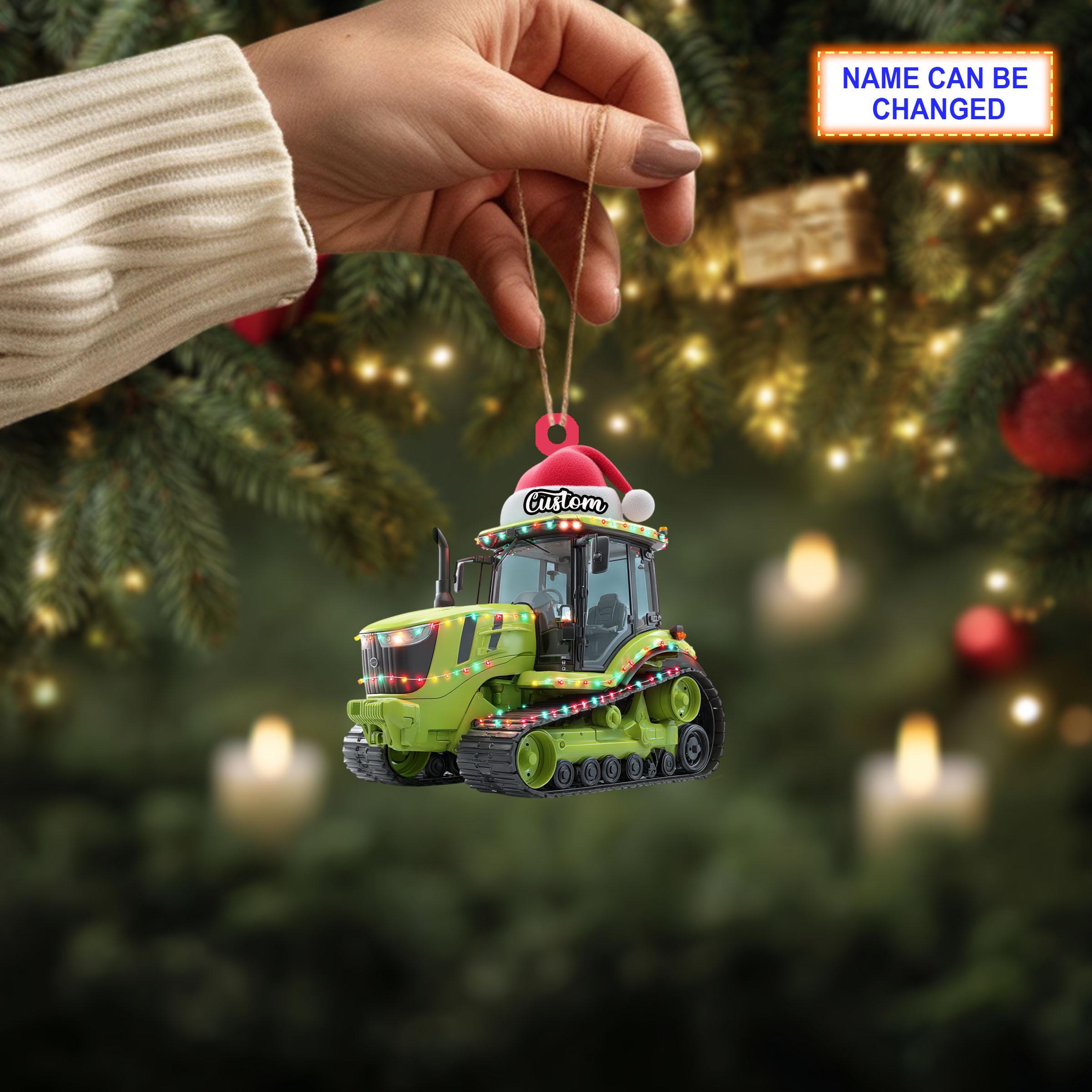Farmer Tracked Tractor acrylic 2D flat Christmas ornament - Image 2