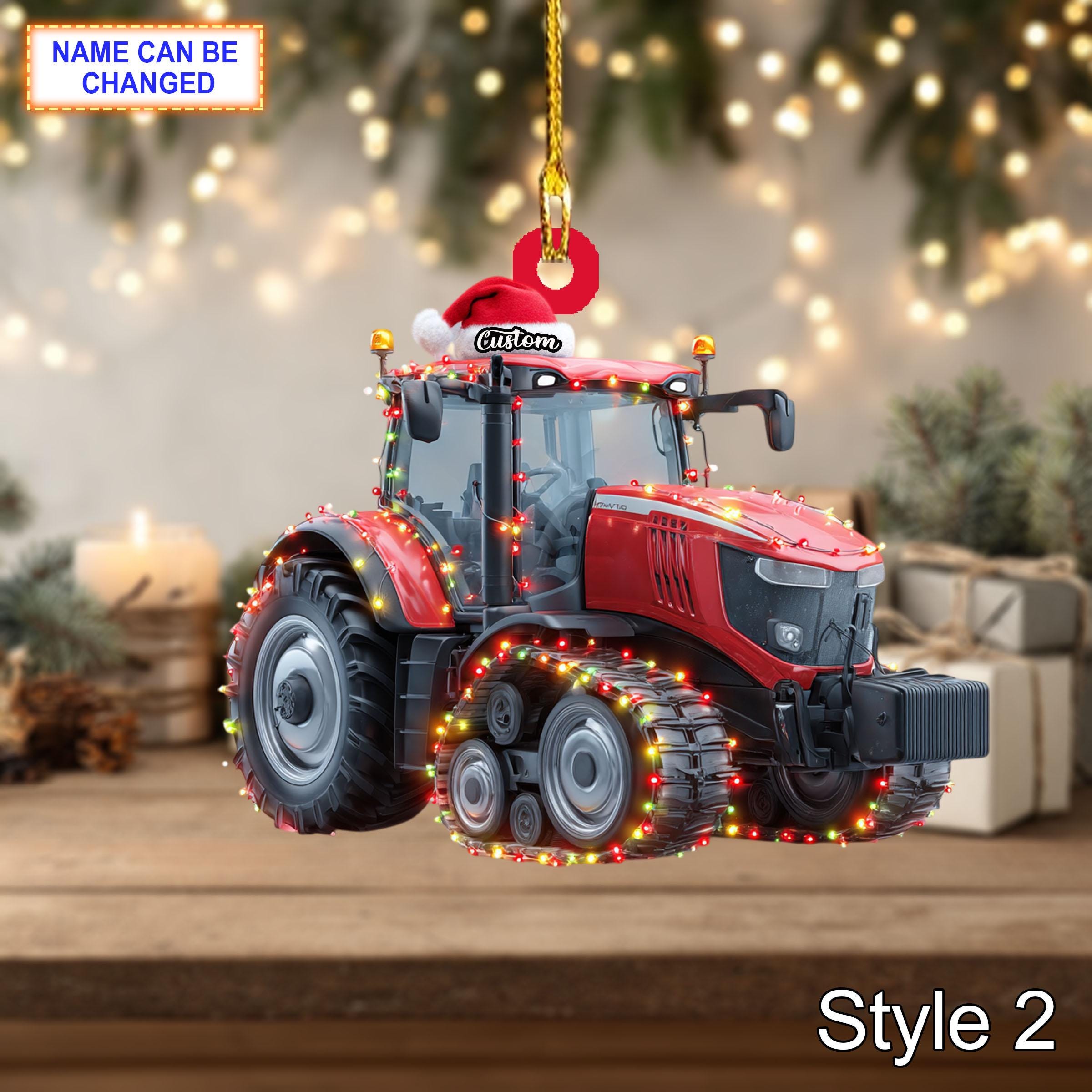 Farmer Tracked Tractor acrylic 2D flat Christmas ornament - Image 4