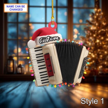 Musical Accordion acrylic 2D flat Christmas ornament – festive tree hanging acrylic holiday decoration