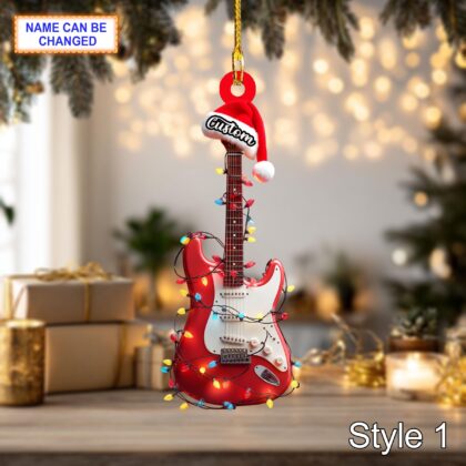Musical Electric Guitar acrylic 2D flat Christmas ornament