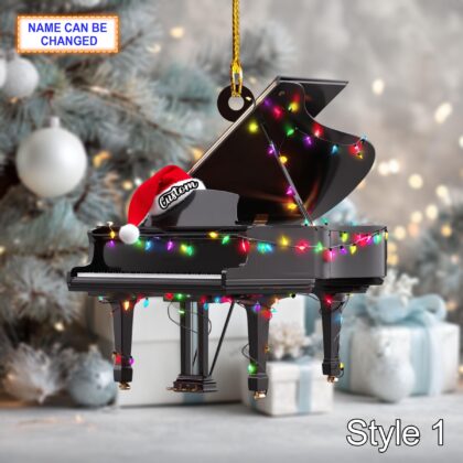 Musical Piano acrylic 2D flat Christmas ornament – festive tree hanging acrylic holiday decoration