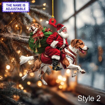 Alternative view of Santa Riding Beagle Christmas Ornament – Funny Dog Lover Tree Hanging Decoration