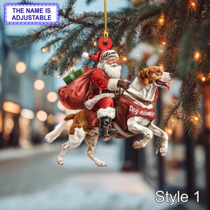 Santa Riding Beagle Christmas Ornament – Funny Dog Lover Tree Hanging Decoration