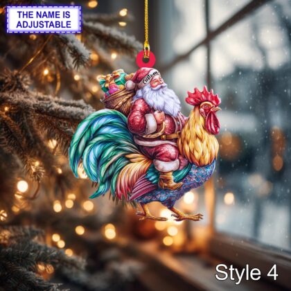 Santa Riding Rooster Christmas Ornament – Funny Farm Animal Lover Tree Hanging Decoration - Image 4