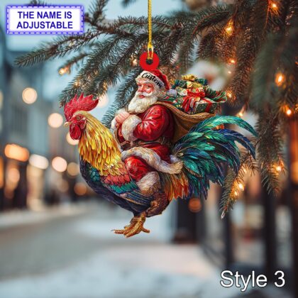 Santa Riding Rooster Christmas Ornament – Funny Farm Animal Lover Tree Hanging Decoration - Image 3