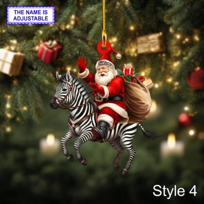 Santa riding Zebra acrylic 2D flat Christmas ornament – festive tree hanging acrylic holiday decoration - Image 6