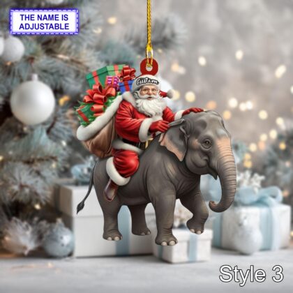 Santa riding Elephant acrylic 2D flat Christmas ornament - Image 5