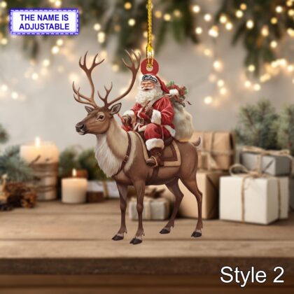 Santa riding Reindeer acrylic 2D flat Christmas ornament - Image 4