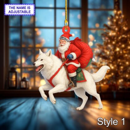 Santa riding Wolf acrylic 2D flat Christmas ornament – festive tree hanging acrylic holiday decoration