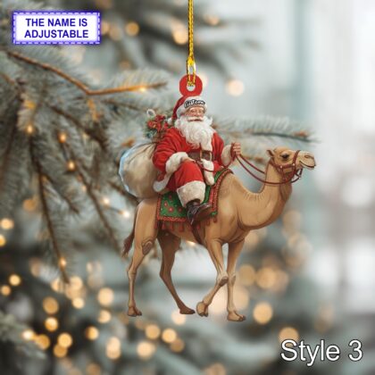 Santa riding Camel acrylic 2D flat Christmas ornament – festive tree hanging acrylic holiday decoration - Image 5