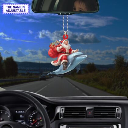 Santa riding Dolphin acrylic 2D flat Christmas ornament - Image 3
