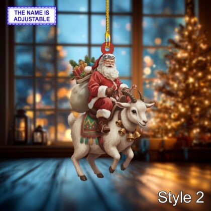 Santa riding Mountain Goat acrylic 2D flat Christmas ornament - Image 4