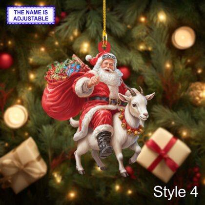 Santa riding Mountain Goat acrylic 2D flat Christmas ornament - Image 6