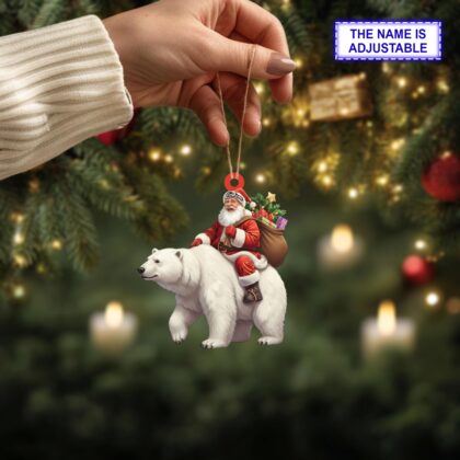Alternative view of Santa riding Polar Bear acrylic 2D flat Christmas ornament