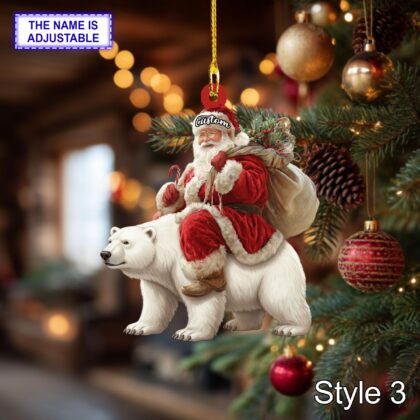 Santa riding Polar Bear acrylic 2D flat Christmas ornament - Image 5