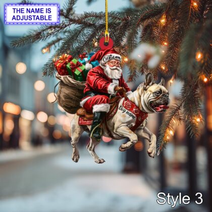 Santa Riding French Bulldog Christmas Ornament – Funny Dog Lover Tree Hanging Decoration - Image 3