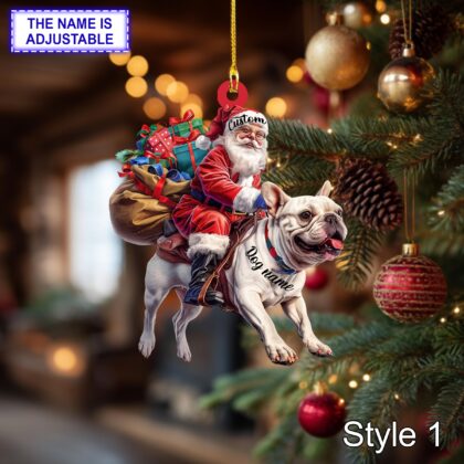 Santa Riding French Bulldog Christmas Ornament – Funny Dog Lover Tree Hanging Decoration