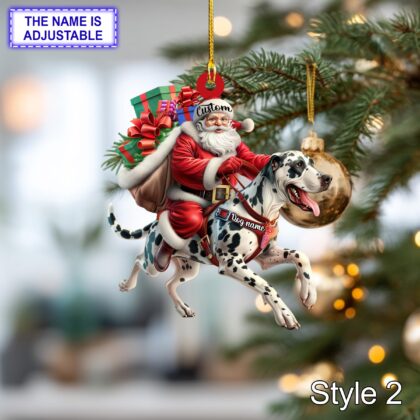 Alternative view of Santa Riding Dalmatian Christmas Ornament – Funny Dog Lover Tree Hanging Decoration