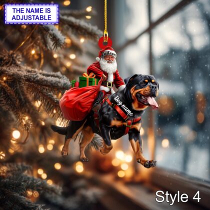 Santa Riding Rottweiler Christmas Ornament – Funny Dog Lover Tree Hanging Decoration - Image 4