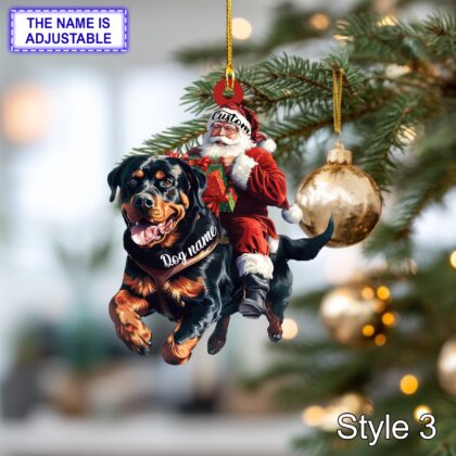 Santa Riding Rottweiler Christmas Ornament – Funny Dog Lover Tree Hanging Decoration - Image 3