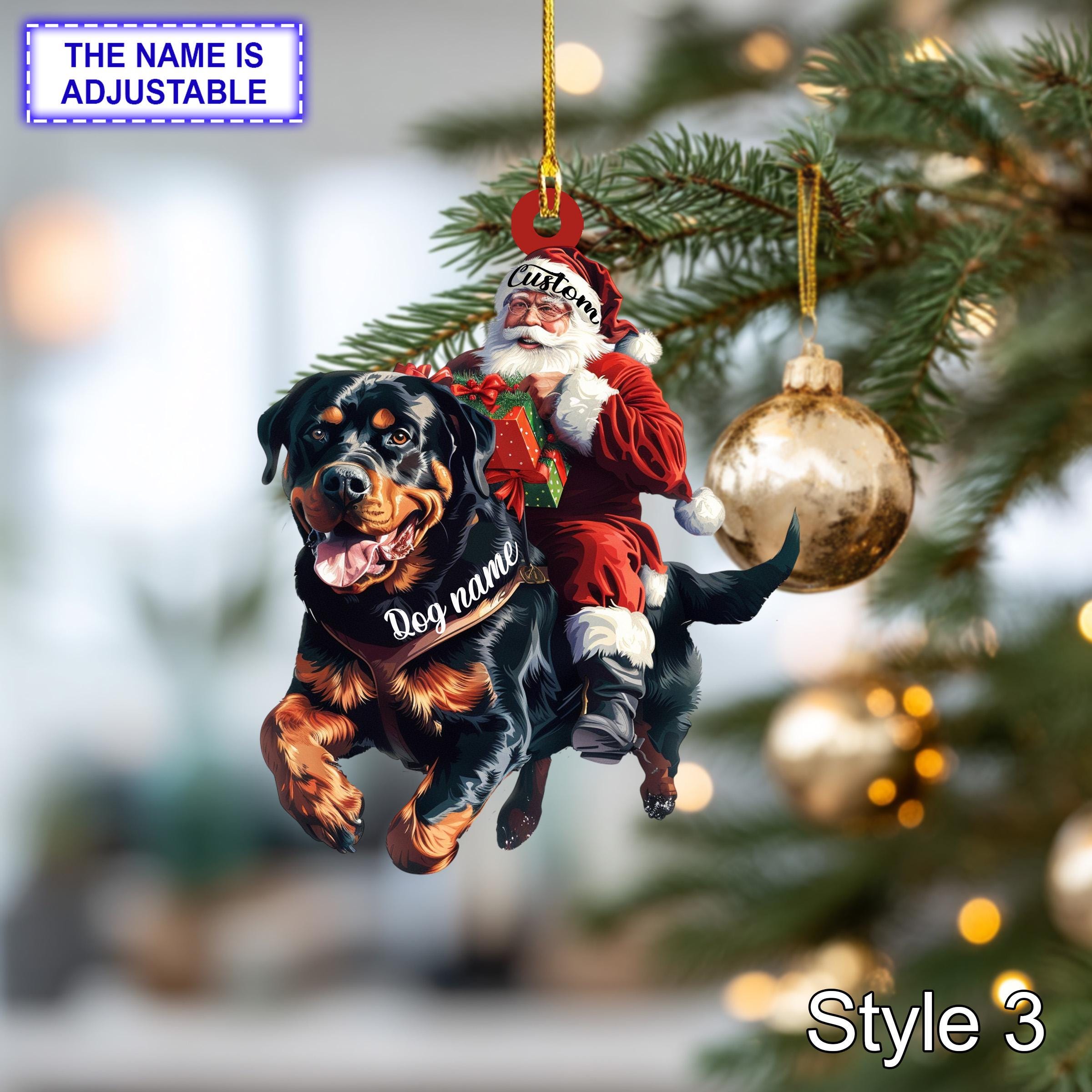 Santa Riding Rottweiler Christmas Ornament – Funny Dog Lover Tree Hanging Decoration - Image 3