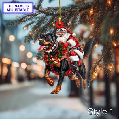 Santa Riding Rottweiler Christmas Ornament – Funny Dog Lover Tree Hanging Decoration