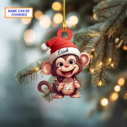 Alternative view of Custom Name Cute Monkey Xmas Personalized Ornament – Christmas Tree Hanging Decor