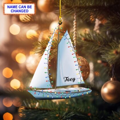 Alternative view of Custom Name Sailboat Personalized Ornament – Christmas Tree Hanging Decor
