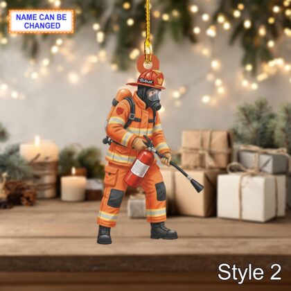 Custom Name Firefighter Christmas Ornament – Holiday Tree Hanging Decor - Image 4