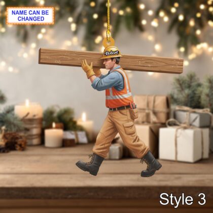 Custom Name Construction Worker Christmas Ornament – Holiday Tree Hanging Decor - Image 5