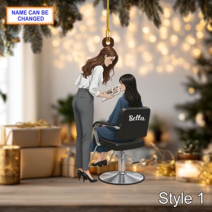 Custom Name Barber Christmas Ornament – Holiday Tree Hanging Decor