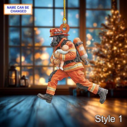 Custom Name Firefighter Christmas Ornament – Holiday Tree Hanging Decor