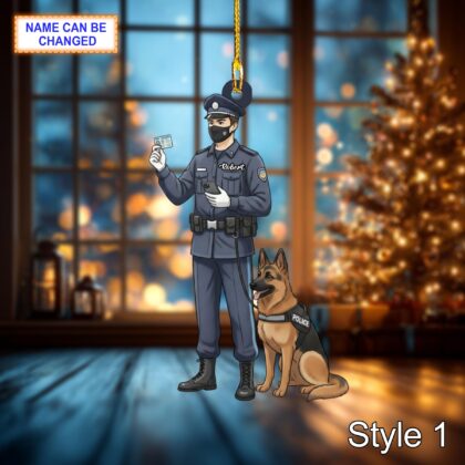 Custom Name Police Christmas Ornament – Holiday Tree Hanging Decor