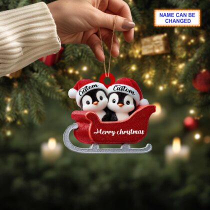 Alternative view of Personalized Penguin Couple Christmas Ornament – Cute Holiday Tree Hanging Decoration
