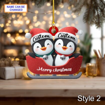 Personalized Penguin Couple Christmas Ornament – Cute Holiday Tree Hanging Decoration - Image 4